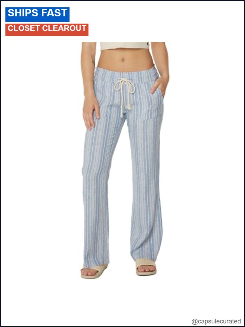 Linen Blend Wide Leg Pants with Pockets Casual Pull-On Beach Cover Up